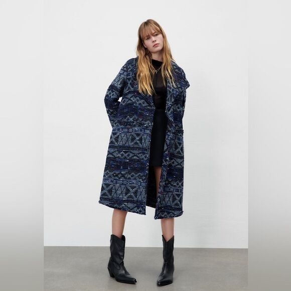 ZARA FLUID JACQUARD COAT LIMITED EDITION - Picture 4 of 12
